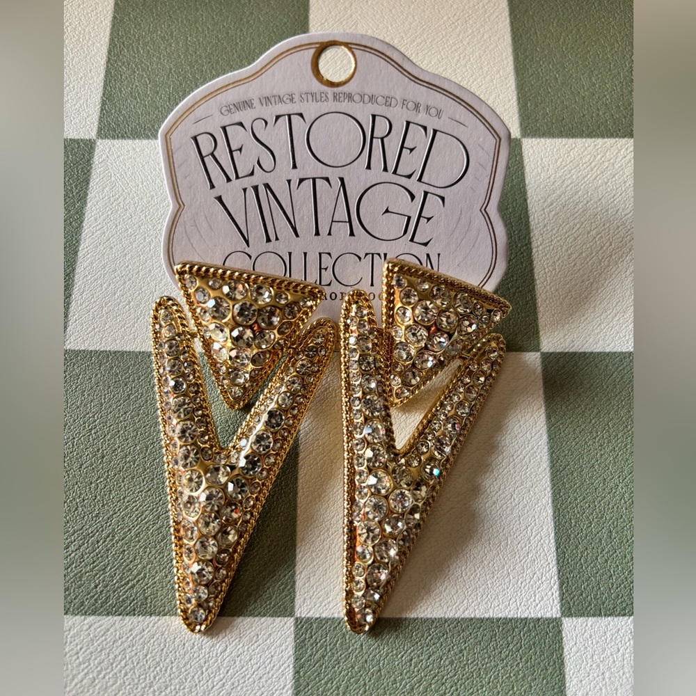 Anthropologie Restored Vintage Gold and Silver Crystal Earrings Lightning Bolt